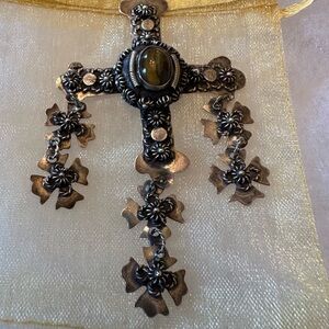 Vintage Signed TRS Taxco Mexico Tiger Eye Pendant.